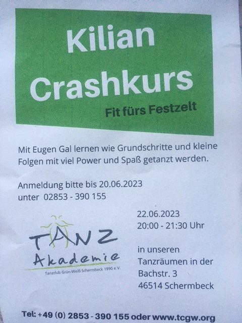 Fit für Kilian – Workshop Discofox 22. Juni  20 Uhr – 21:30 Uhr