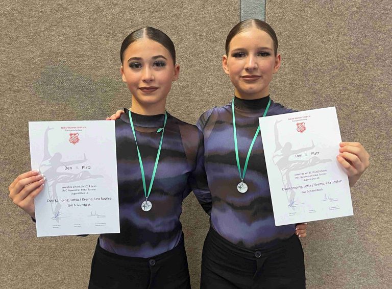 Emma, Lea und Lotta – erfolgreich  – TC Grün-Weiß Tänzerinnen ertanzten im Solo und Duo jeweils Platz drei beim JMC Newcomer Pokal in Dülmen