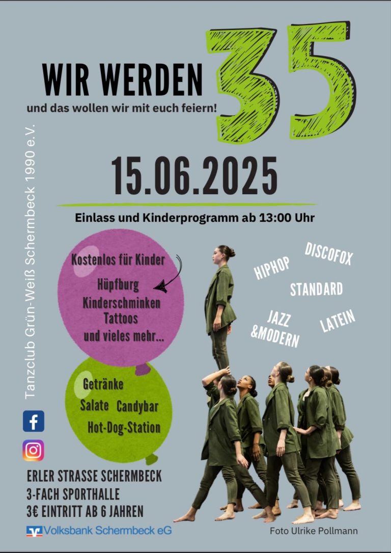 Großes Sommerfest des TC GW am Sonntag, 15. Juni  – Grün-Weiß zeigt im Jubiläumsjahr – 35 Jahre TC GW – Querschnitt seines Vereinsangebots