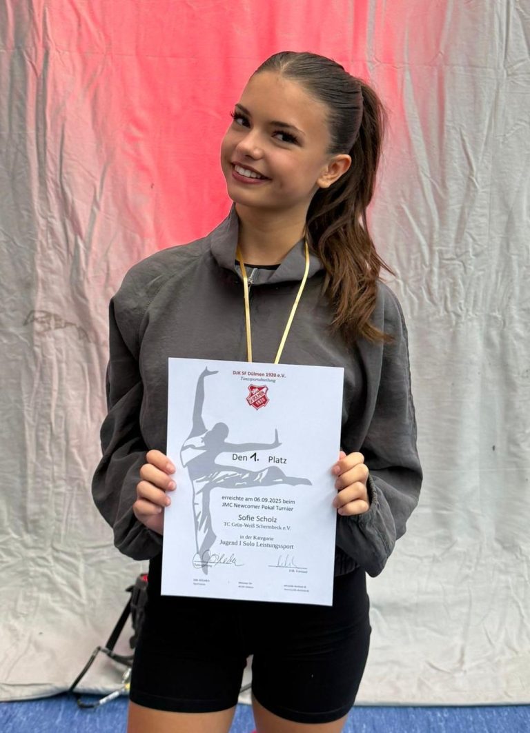 Sofie Scholz glänzte bei ihrer Premiere im Solo – TC Grün-Weiß Tänzerin ertanzte einen Sieg beim JMC Newcomer Pokal in Dülmen